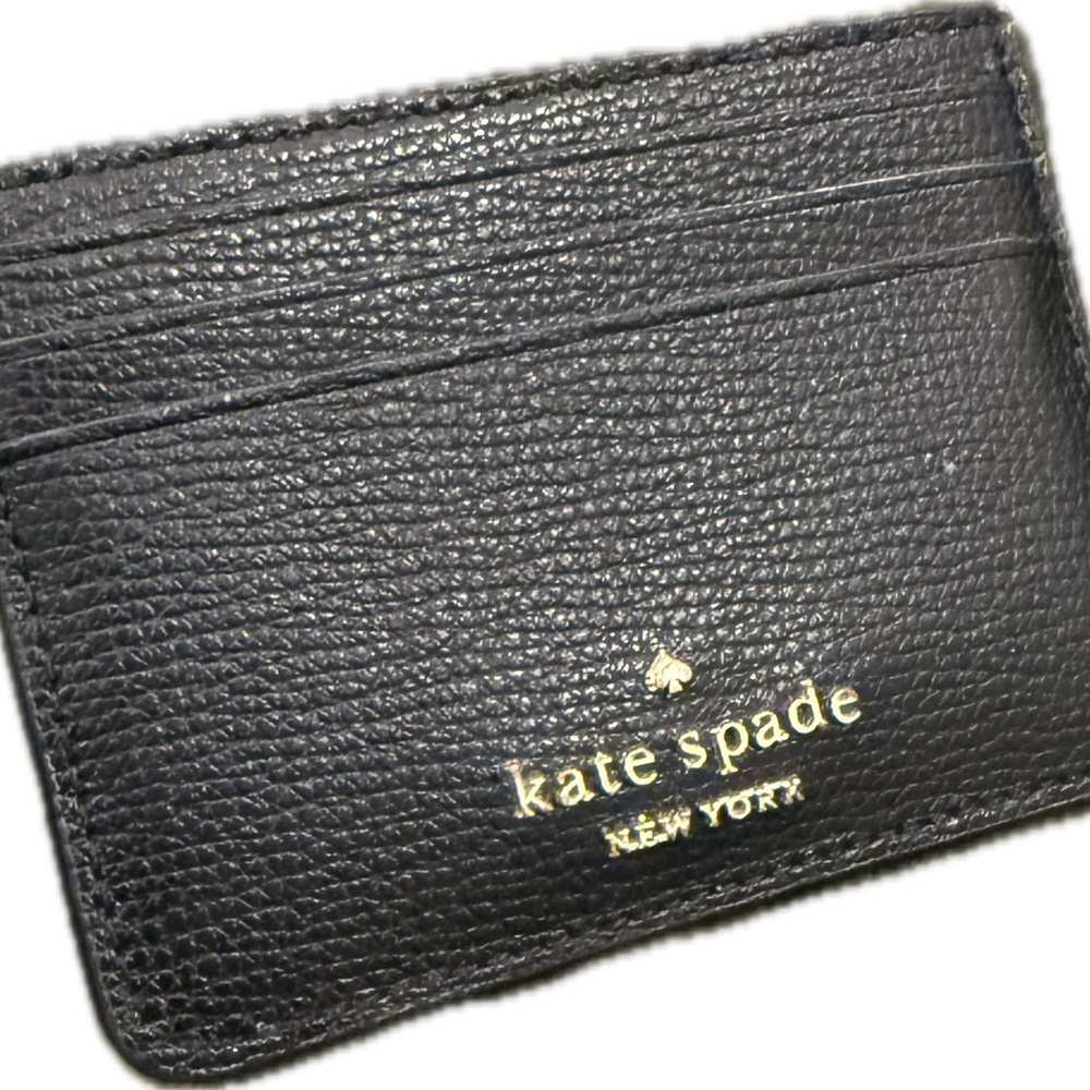 Kate Spade Black Leather Card Holder with gold accents